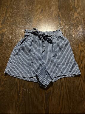 miami Blue Striped Paperbag Waist Shorts